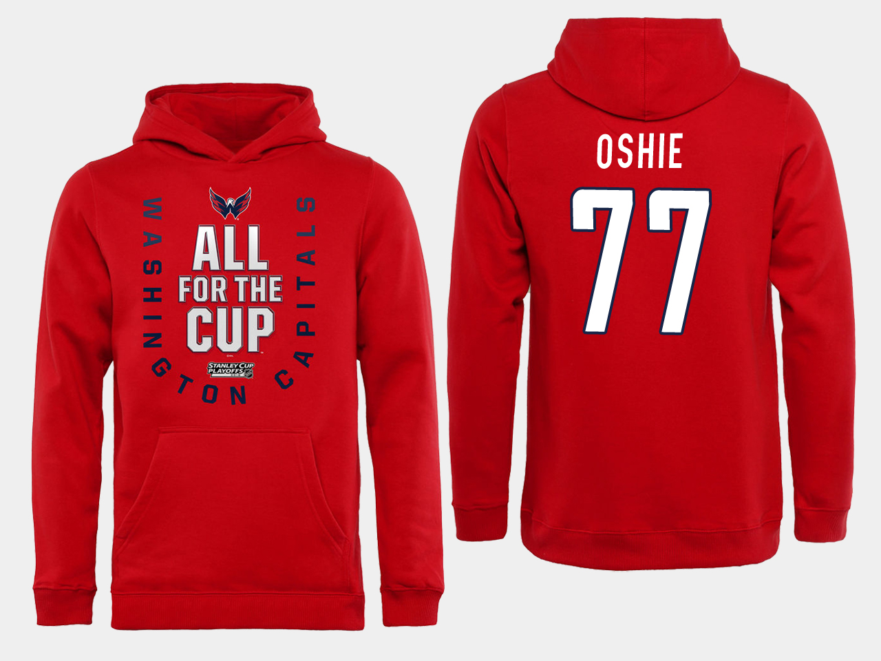 Men NHL Washington Capitals 77 Oshie Red All for the Cup Hoodie